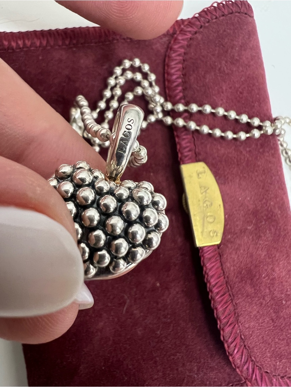 LAGOS Sterling Silver Caviar Beaded Heart Pendant Necklace - Picture 12 of 16